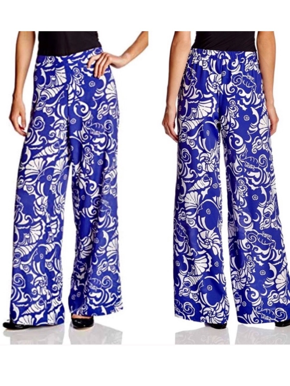 Lilly Pulitzer Middleton Palazzo Blue White Printed Flowy Pants